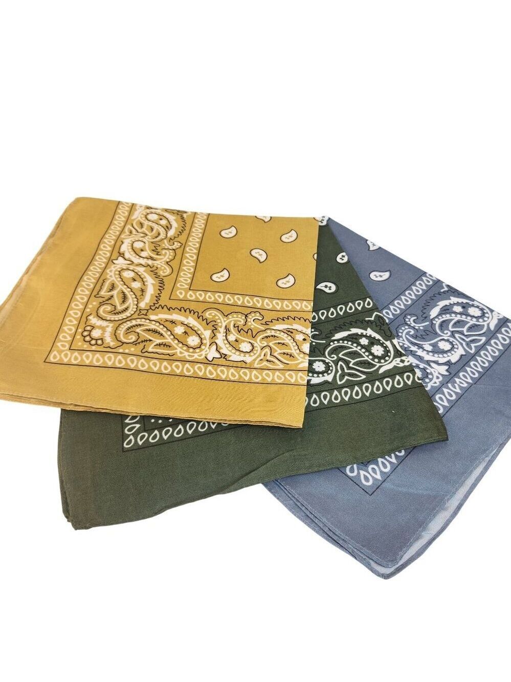 Tan Green Gray Colorful Bandanas 21x21 Inch Square Western Style